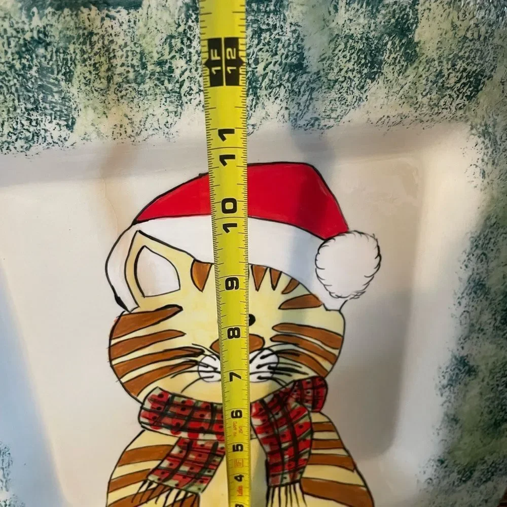 Ceramic Large Vintage Orange Cat Santa Serving Platter 13x13!